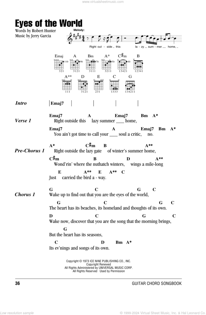 Eyes Of The World sheet music for guitar (chords) by Grateful Dead, Jerry Garcia and Robert Hunter, intermediate skill level