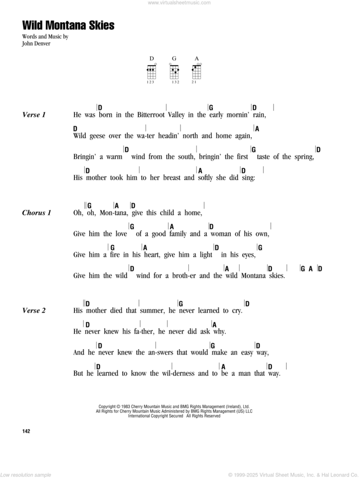 Wild Montana Skies sheet music for ukulele (chords) by John Denver, intermediate skill level