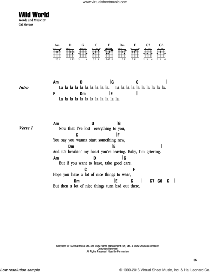 Wild World sheet music for guitar (chords) by Cat Stevens, Maxi Priest and Yusuf Islam, intermediate skill level