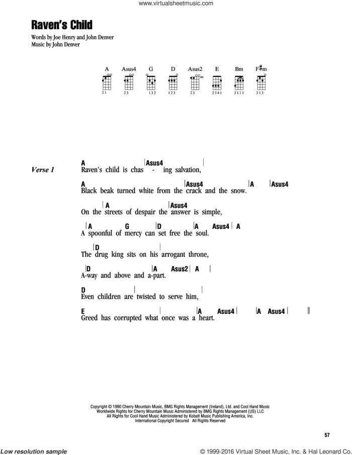 Raven's Child sheet music for ukulele (chords) by John Denver and Joe Henry, intermediate skill level