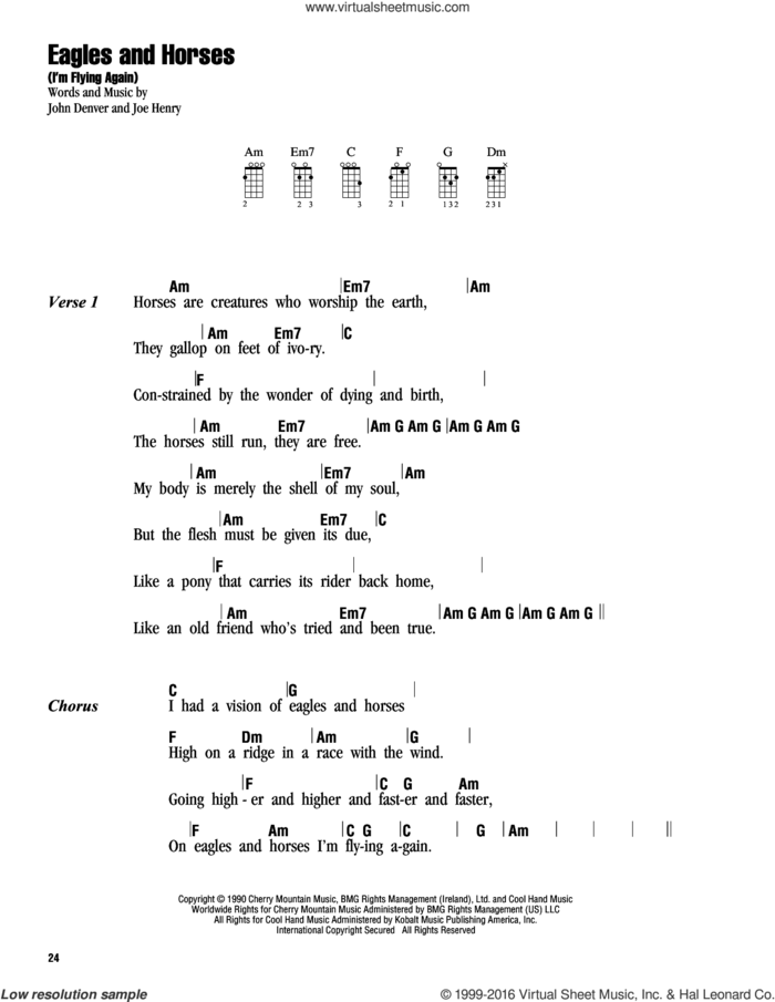 Eagles And Horses (I'm Flying Again) sheet music for ukulele (chords) by John Denver and Joe Henry, intermediate skill level