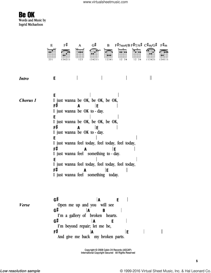 Be OK sheet music for guitar (chords) by Ingrid Michaelson, intermediate skill level