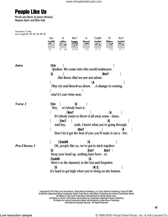 People Like Us sheet music for guitar (chords) by Kelly Clarkson, Blair Daly, James Michael and Meghan Kabir, intermediate skill level