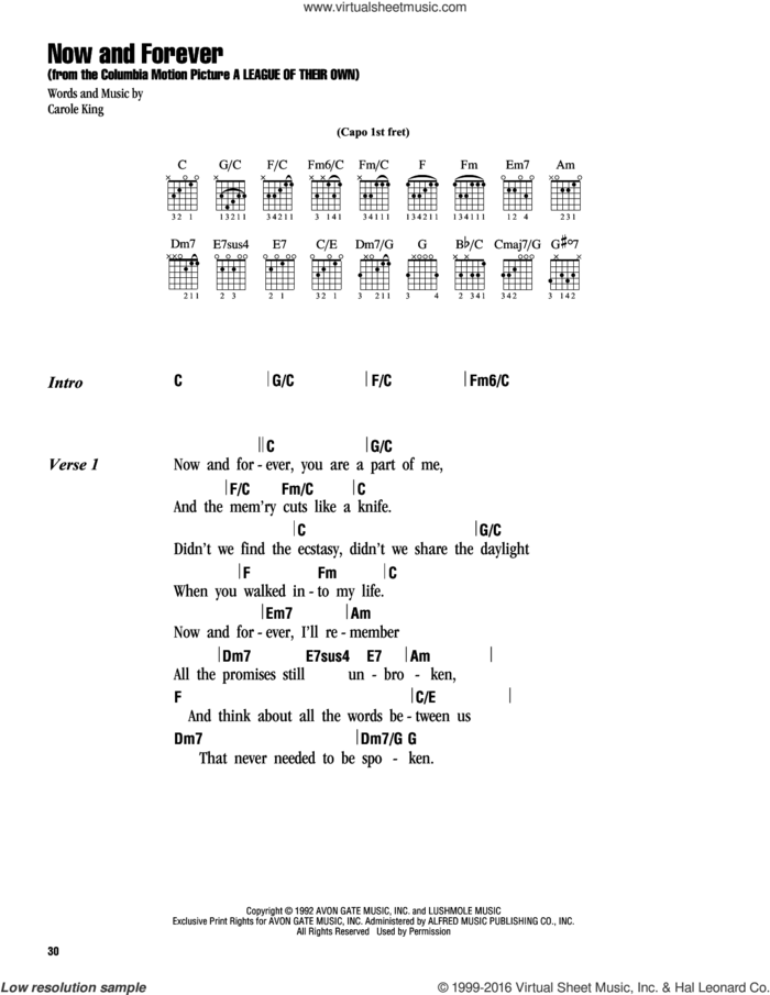 Now And Forever sheet music for guitar (chords) by Carole King, intermediate skill level