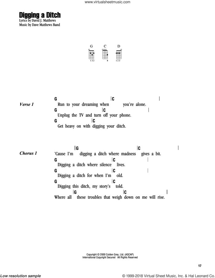 Digging A Ditch sheet music for ukulele (chords) by Dave Matthews Band, intermediate skill level
