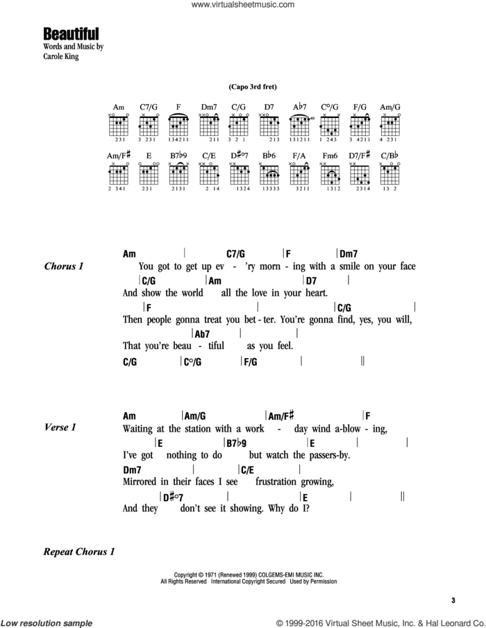 Beautiful sheet music for guitar (chords) by Carole King, intermediate skill level