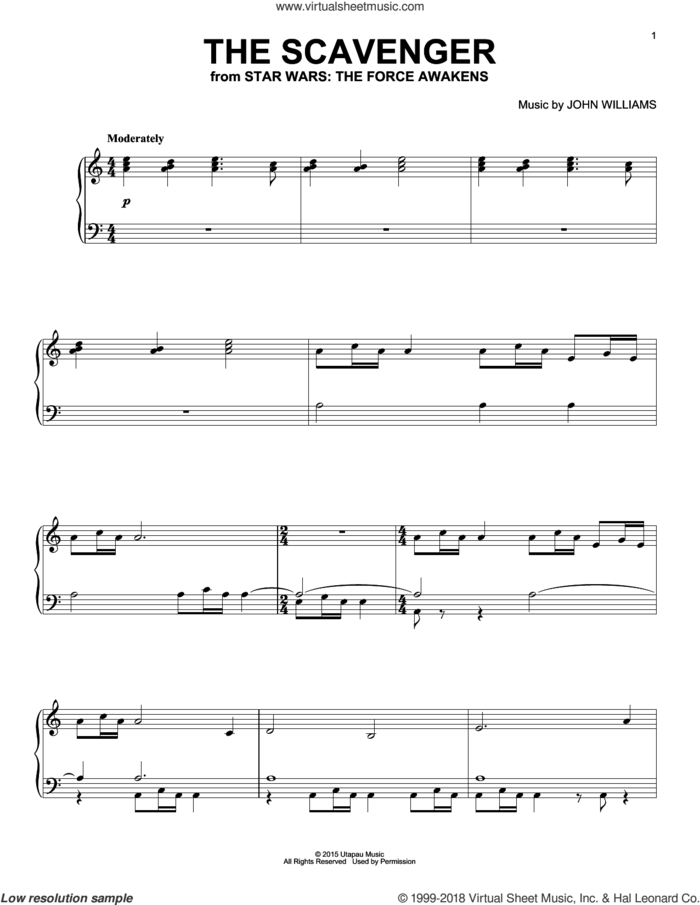 The Scavenger, (intermediate) sheet music for piano solo by John Williams, intermediate skill level