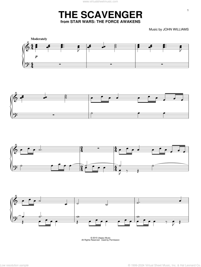 The Scavenger, (intermediate) sheet music for piano solo by John Williams, intermediate skill level