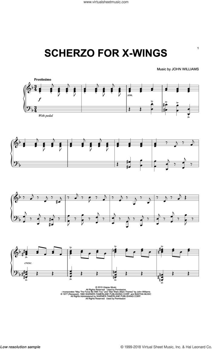 Scherzo For X-Wings, (intermediate) sheet music for piano solo by John Williams, intermediate skill level
