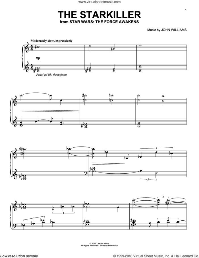 The Starkiller sheet music for piano solo by John Williams, intermediate skill level