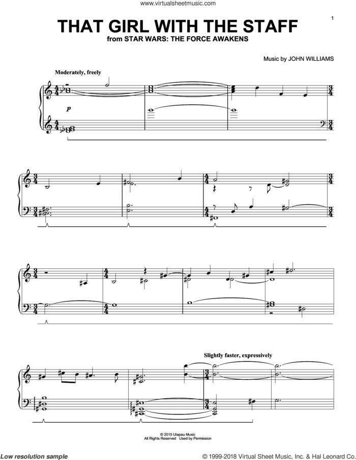 That Girl With The Staff sheet music for piano solo by John Williams, intermediate skill level