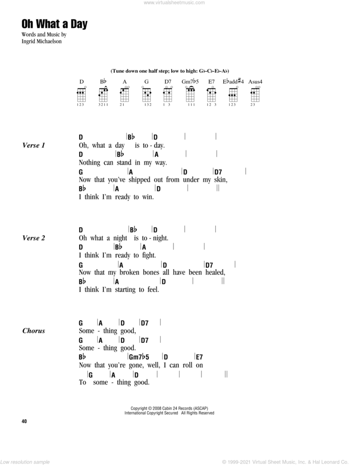Oh What A Day sheet music for ukulele (chords) by Ingrid Michaelson, intermediate skill level