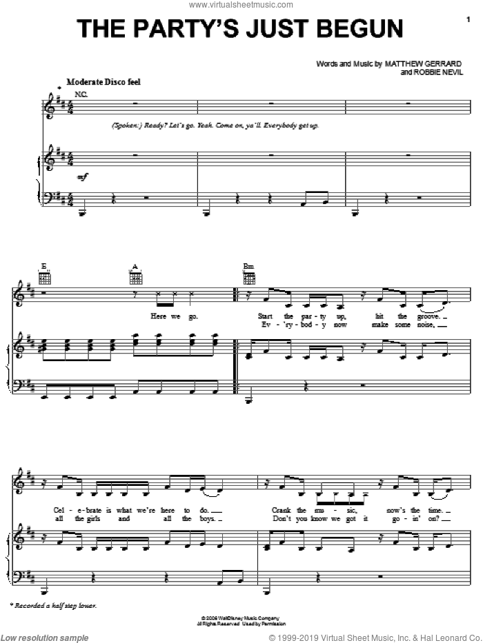 The Party's Just Begun sheet music for voice, piano or guitar by The Cheetah Girls, Matthew Gerrard and Robbie Nevil, intermediate skill level