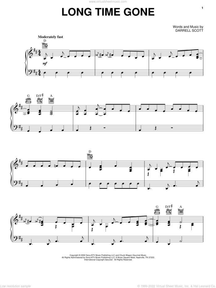 Long Time Gone sheet music for voice, piano or guitar by The Chicks, Dixie Chicks and Darrell Scott, intermediate skill level