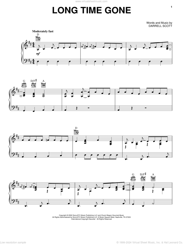 Long Time Gone sheet music for voice, piano or guitar by The Chicks, Dixie Chicks and Darrell Scott, intermediate skill level