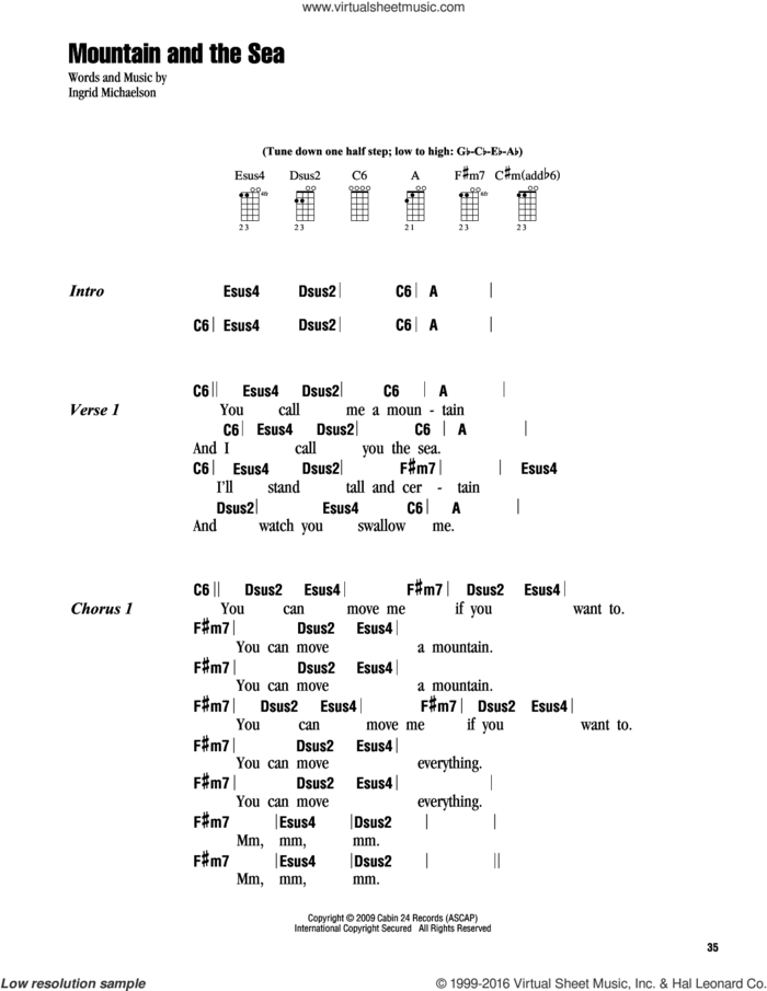 Mountain And The Sea sheet music for ukulele (chords) by Ingrid Michaelson, intermediate skill level
