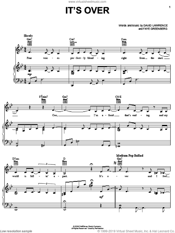 It's Over sheet music for voice, piano or guitar by The Cheetah Girls, David Lawrence and Faye Greenberg, intermediate skill level
