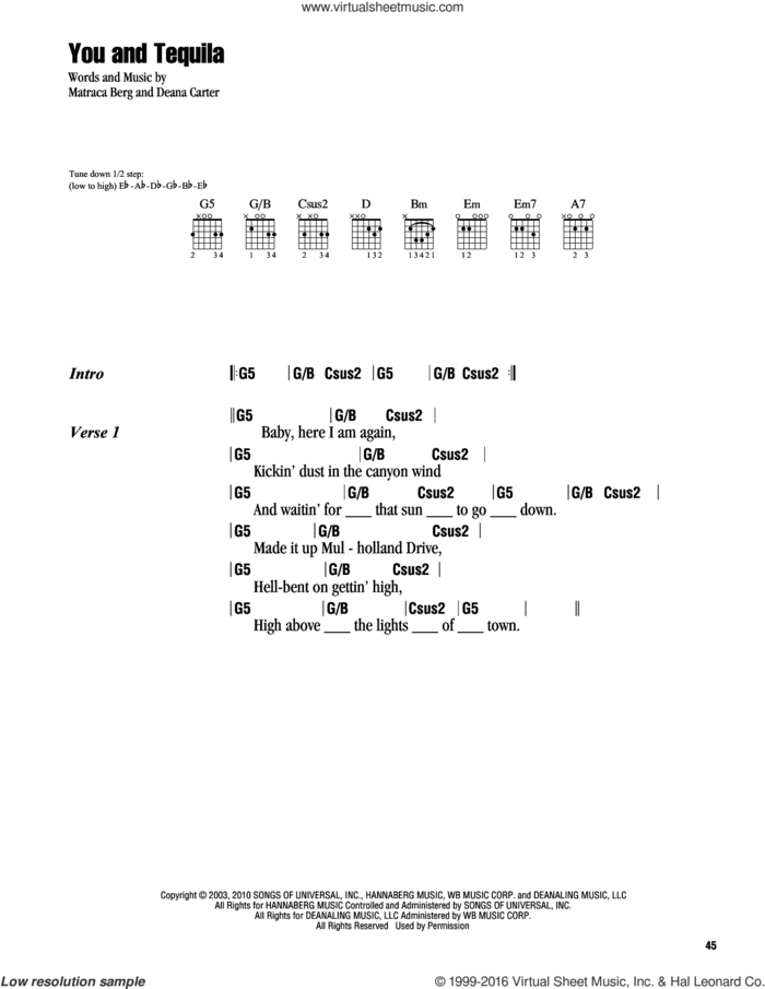 You And Tequila sheet music for guitar (chords) by Kenny Chesney featuring Grace Potter, Kenny Chesney, Deana Carter and Matraca Berg, intermediate skill level
