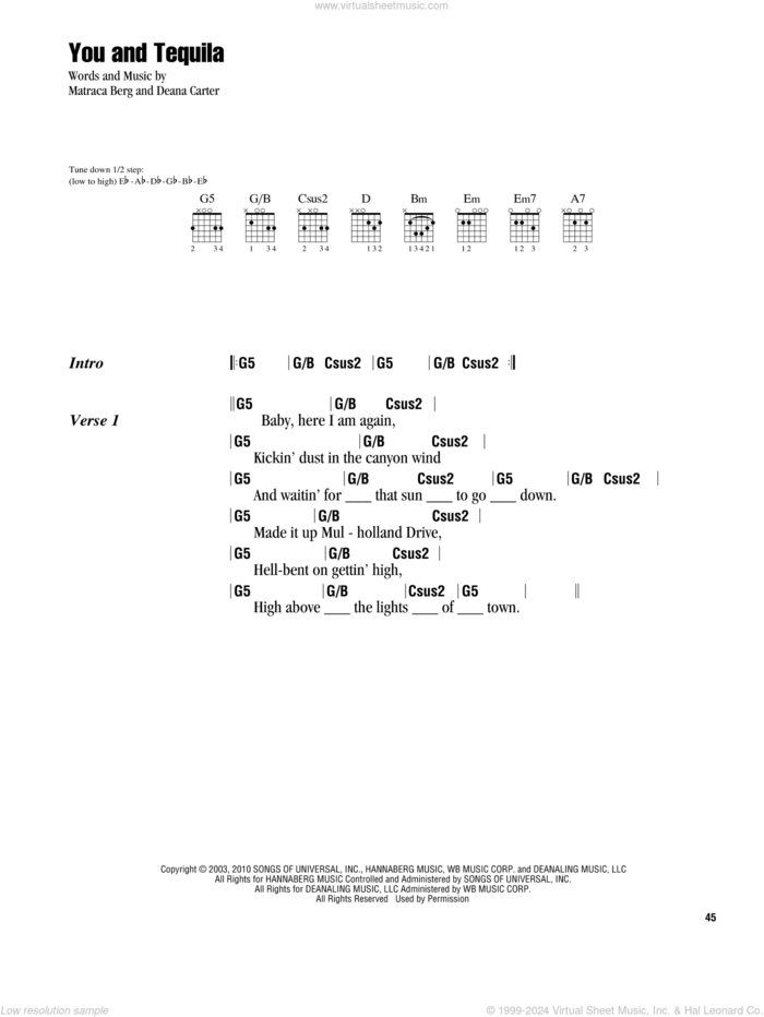 You And Tequila sheet music for guitar (chords) by Kenny Chesney featuring Grace Potter, Kenny Chesney, Deana Carter and Matraca Berg, intermediate skill level