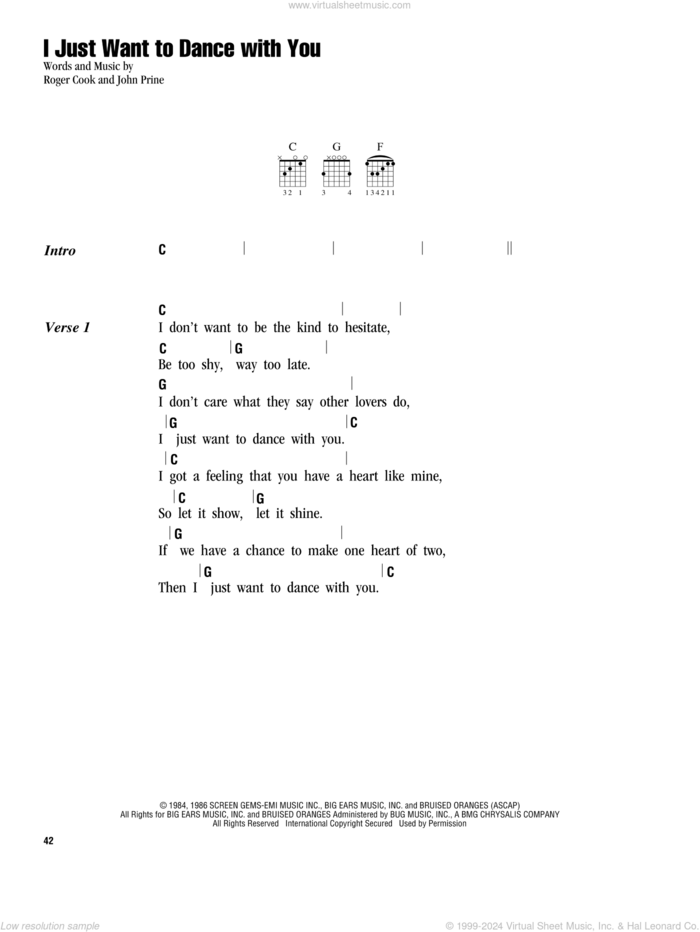 I Just Want To Dance With You sheet music for guitar (chords) by George Strait, John Prine and Roger Cook, intermediate skill level