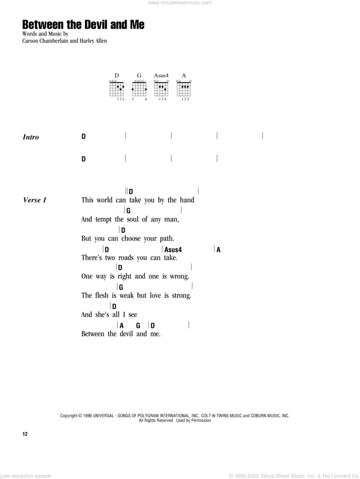 Between The Devil And Me sheet music for guitar (chords) by Alan Jackson, Carson Chamberlain and Harley Allen, intermediate skill level