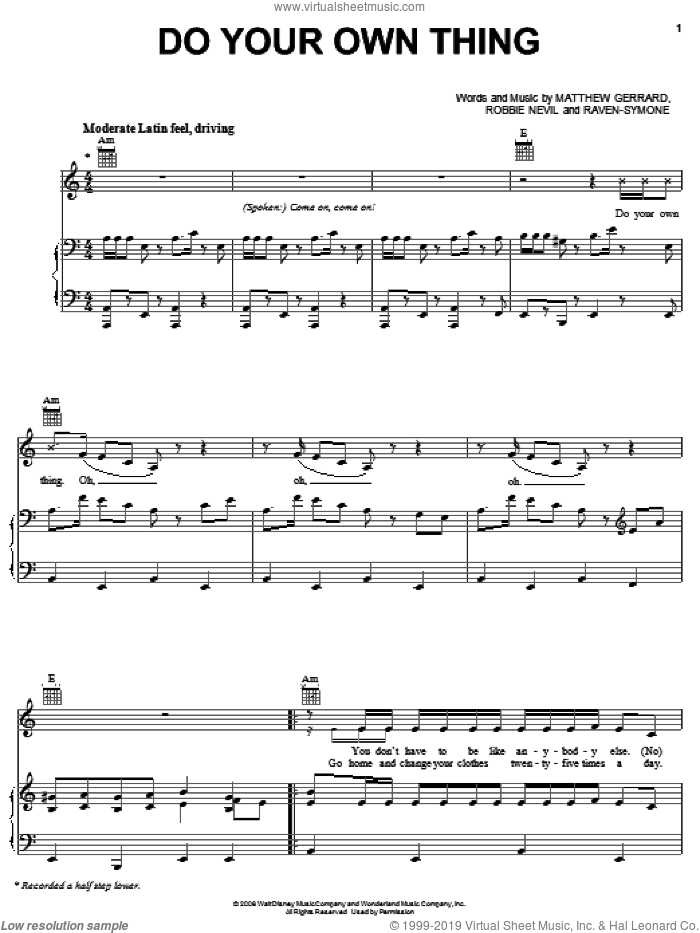 Do Your Own Thing sheet music for voice, piano or guitar by The Cheetah Girls, Matthew Gerrard, Raven-Symone and Robbie Nevil, intermediate skill level