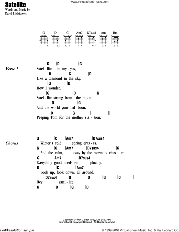 Satellite sheet music for guitar (chords) by Dave Matthews Band, intermediate skill level