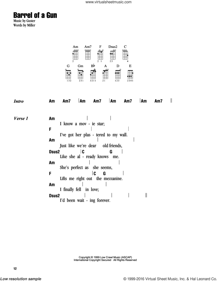 Barrel Of A Gun sheet music for ukulele (chords) by Guster, intermediate skill level