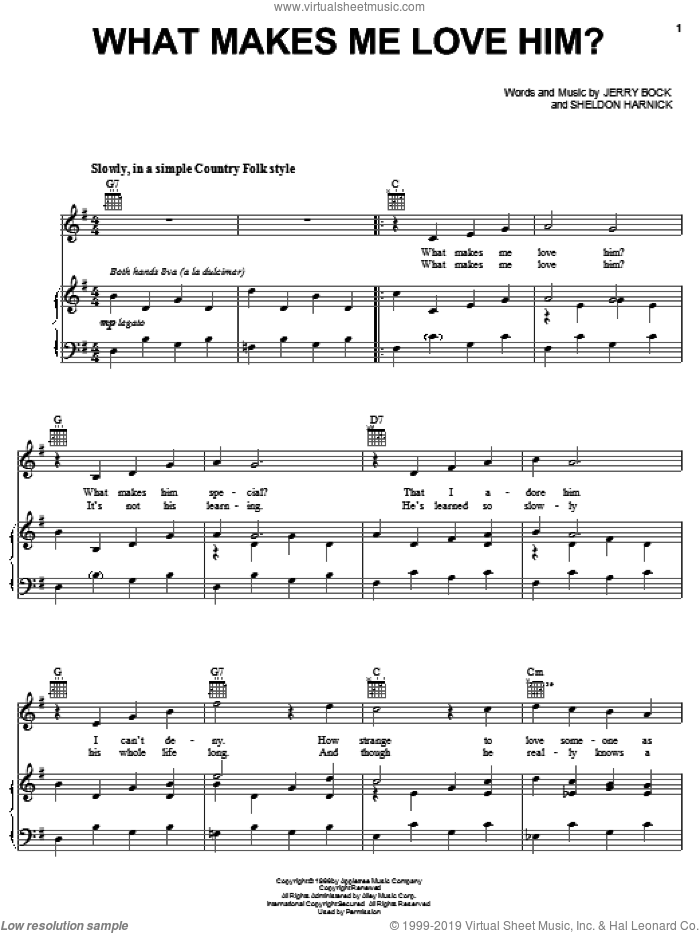 What Makes Me Love Him? (from The Apple Tree) sheet music for voice, piano or guitar by Bock & Harnick, The Apple Tree (Musical), Jerry Bock and Sheldon Harnick, intermediate skill level