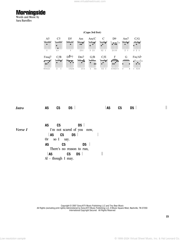 Morningside sheet music for guitar (chords) by Sara Bareilles, intermediate skill level