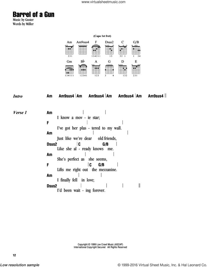 Barrel Of A Gun sheet music for guitar (chords) by Guster, intermediate skill level