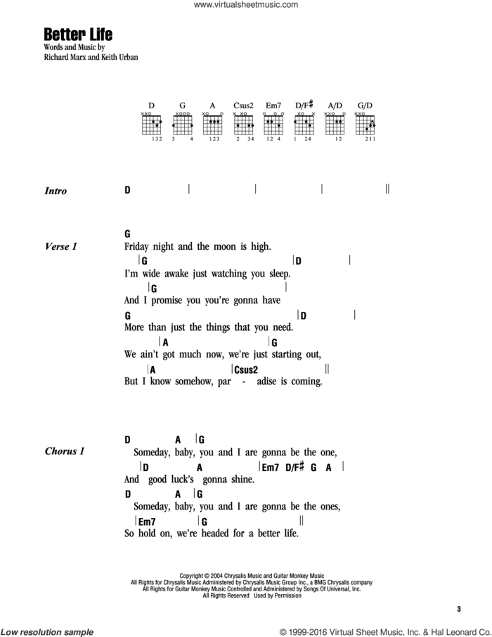 Better Life sheet music for guitar (chords) by Keith Urban and Richard Marx, intermediate skill level