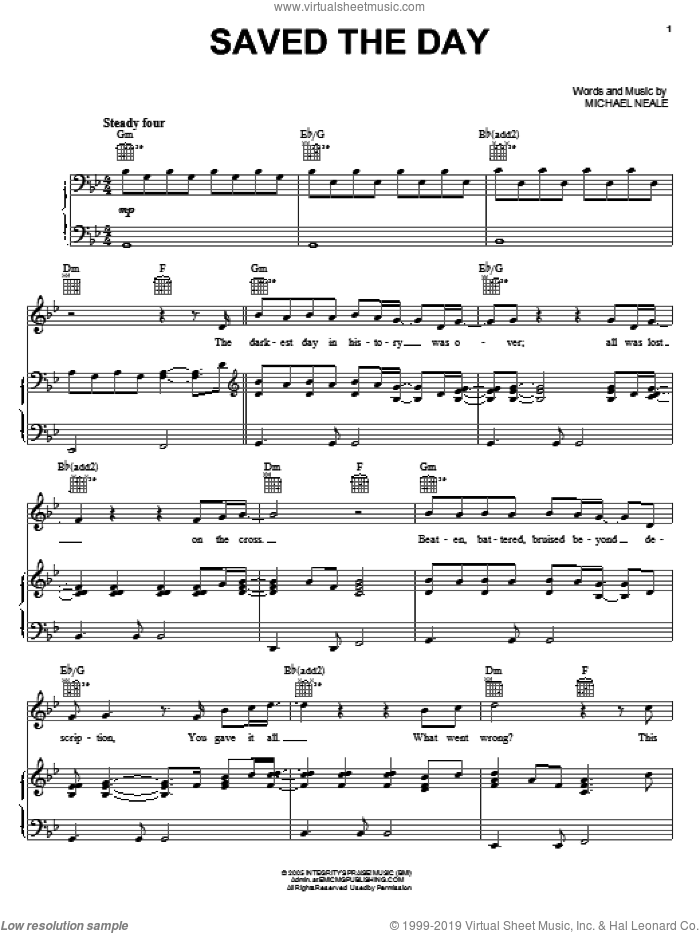 Saved The Day sheet music for voice, piano or guitar by Phillips, Craig & Dean and Michael Neale, intermediate skill level