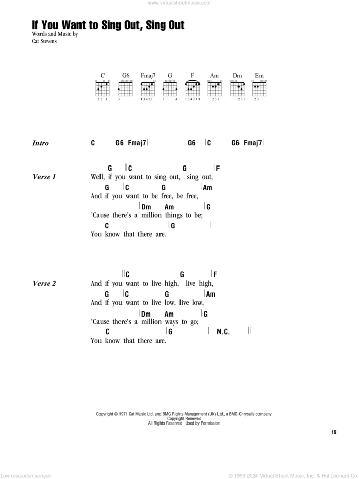 If You Want To Sing Out, Sing Out sheet music for guitar (chords) by Cat Stevens and Yusuf Islam, intermediate skill level