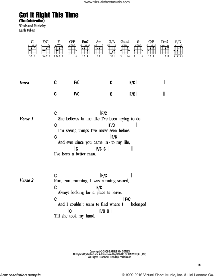Got It Right This Time (The Celebration) sheet music for guitar (chords) by Keith Urban, intermediate skill level