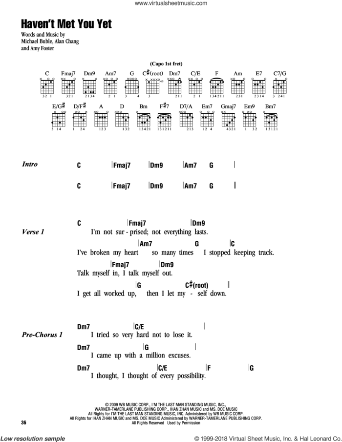 Haven't Met You Yet sheet music for guitar (chords) by Michael Buble, Alan Chang and Amy Foster, intermediate skill level