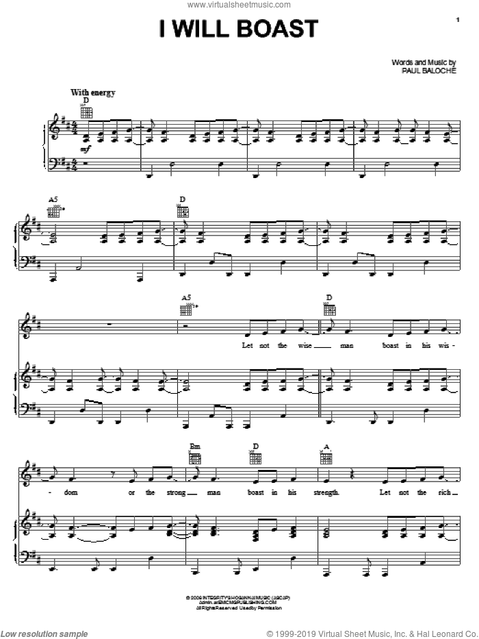 I Will Boast sheet music for voice, piano or guitar by Paul Baloche and Phillips, Craig & Dean, intermediate skill level