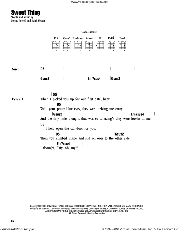 Sweet Thing sheet music for guitar (chords) by Keith Urban and Monty Powell, intermediate skill level