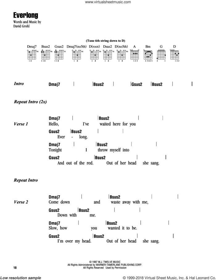 Everlong sheet music for guitar (chords) by Foo Fighters and Dave Grohl, intermediate skill level
