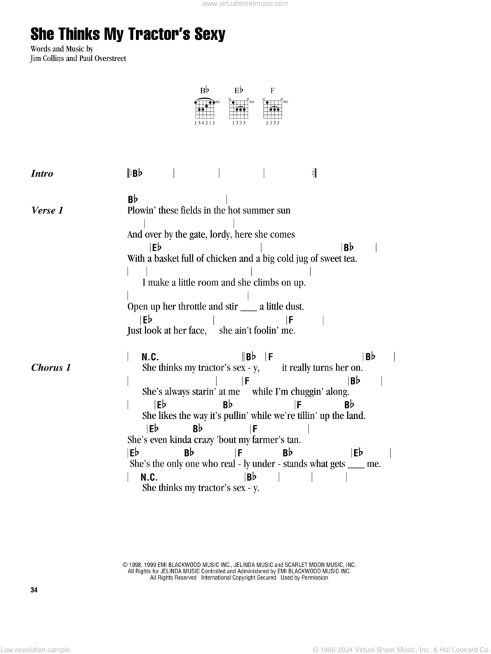 She Thinks My Tractor's Sexy sheet music for guitar (chords) by Kenny Chesney, Jim Collins and Paul Overstreet, intermediate skill level