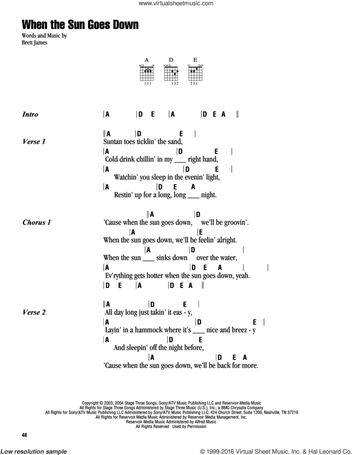 When The Sun Goes Down sheet music for guitar (chords) by Kenny Chesney & Uncle Kracker, Kenny Chesney and Brett James, intermediate skill level