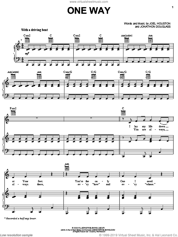 One Way sheet music for voice, piano or guitar by Phillips, Craig & Dean, Joel Houston and Jonathan Douglass, intermediate skill level