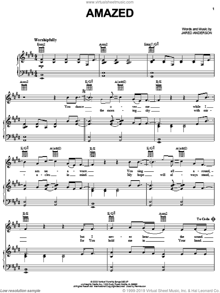 Amazed sheet music for voice, piano or guitar by Phillips, Craig & Dean and Jared Anderson, intermediate skill level