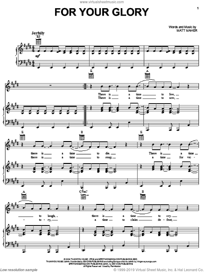 For Your Glory sheet music for voice, piano or guitar by Phillips, Craig & Dean and Matt Maher, intermediate skill level
