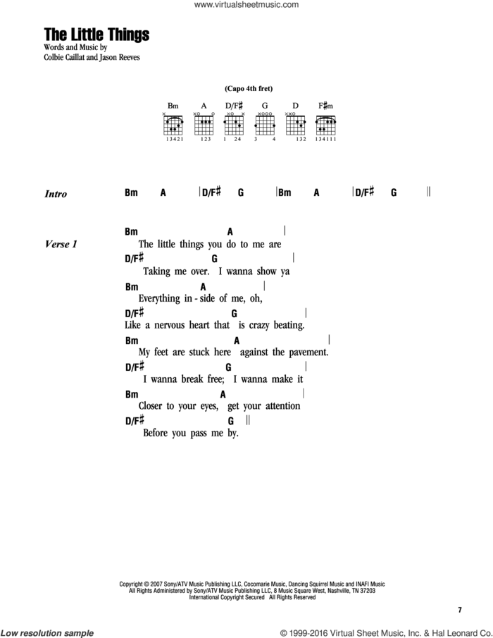 The Little Things sheet music for guitar (chords) by Colbie Caillat and Jason Reeves, intermediate skill level