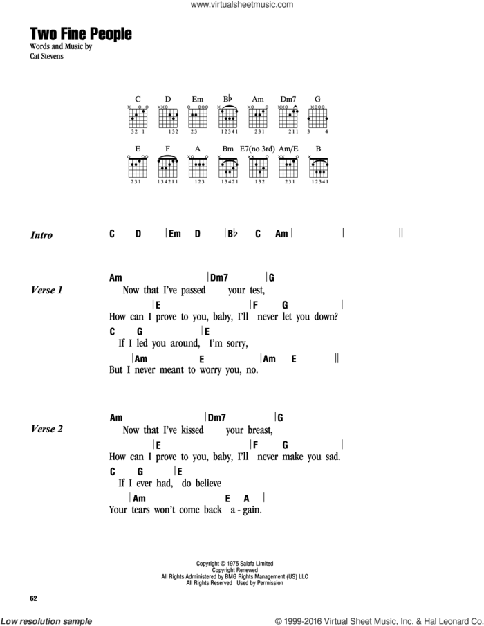 Two Fine People sheet music for guitar (chords) by Cat Stevens and Yusuf Islam, intermediate skill level