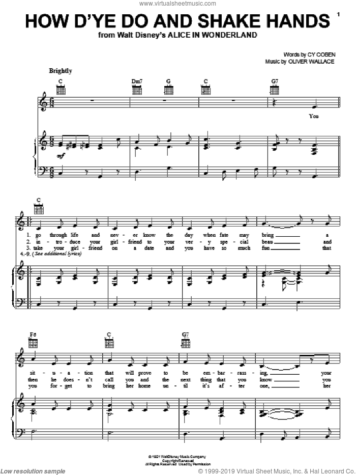 How D'ye Do And Shake Hands sheet music for voice, piano or guitar by Cy Coben and Oliver Wallace, intermediate skill level