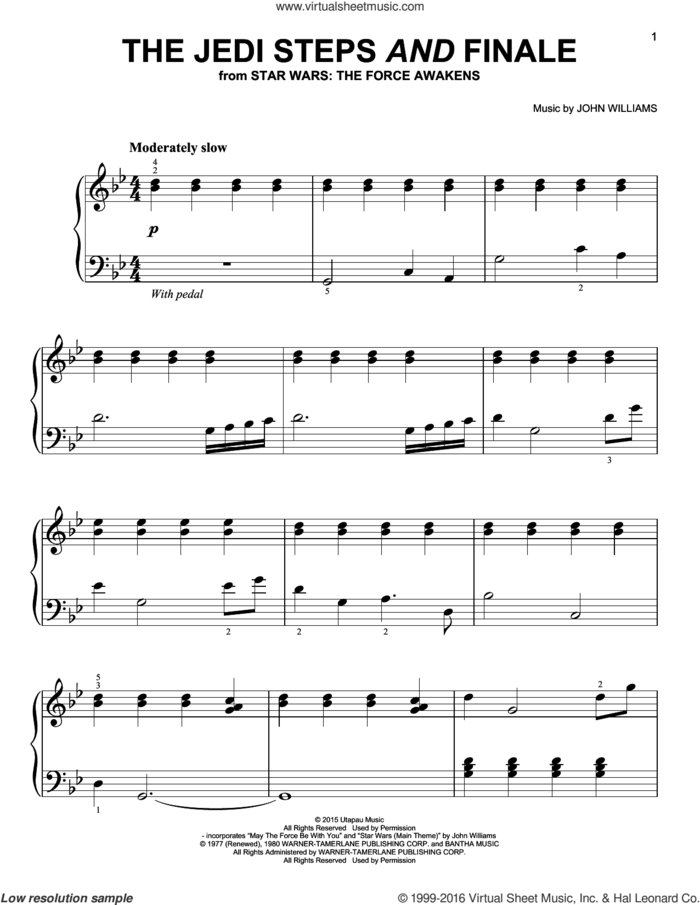 The Jedi Steps And Finale, (easy) sheet music for piano solo by John Williams, easy skill level