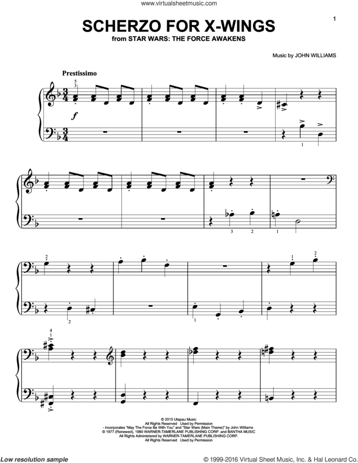 Scherzo For X-Wings, (easy) sheet music for piano solo by John Williams, easy skill level