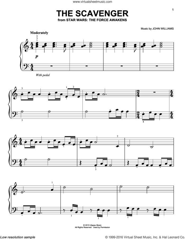 The Scavenger, (easy) sheet music for piano solo by John Williams, easy skill level